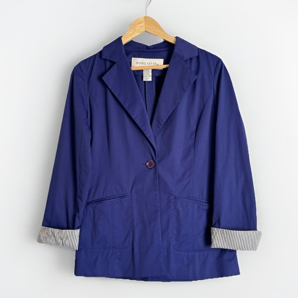 Doncaster Cobalt Blue Seersucker Striped Cuff Blazer Women’s 4 Coastal Office